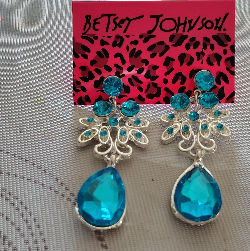 Betsey Johnson Silver and Blue Drop Earrings